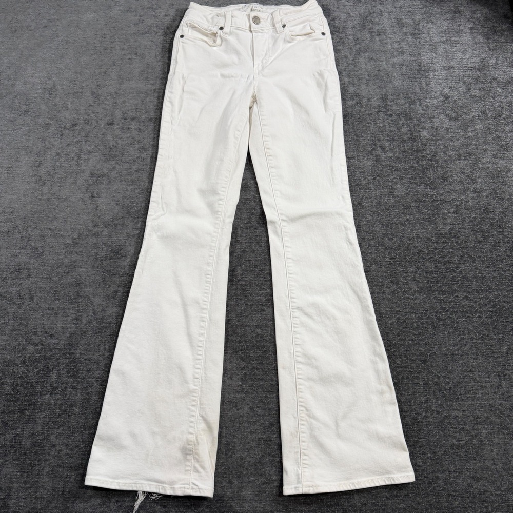PAIGE Skyline Boot‎ White Mid Rise Bootcut Jeans Size 24 Distressed Hem